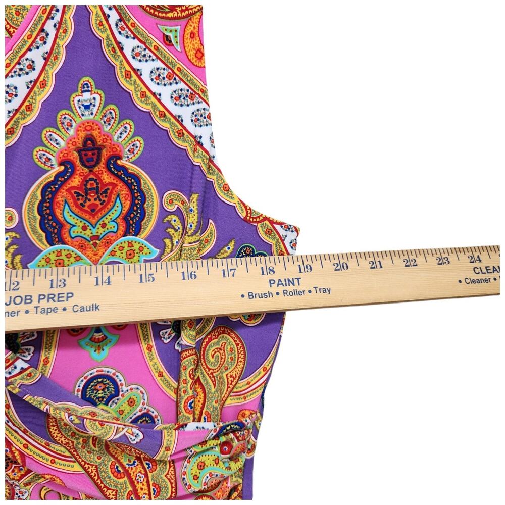 Lauren Ralph Lauren Dress Women’s Large Pink Purple Paisley Faux Wrap Stretch - Picture 12 of 16